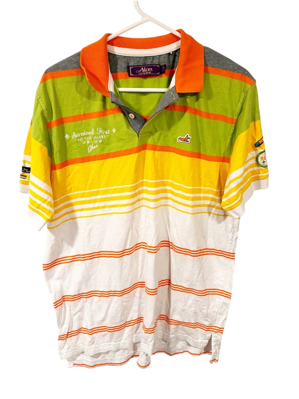 AKOO Hunt Club Sportsman Polo short sleeve shirt striped Vintage Size XL